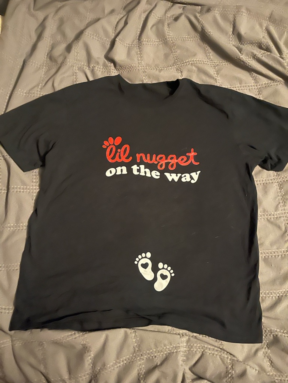 Lil Nugget On The Way Pregnancy Tee - Black with Red & White Print